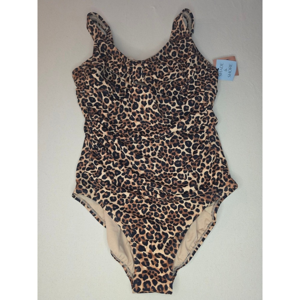 Shade & Shore Leopard Print One Piece Swimsuit Tan Size 22 NWT